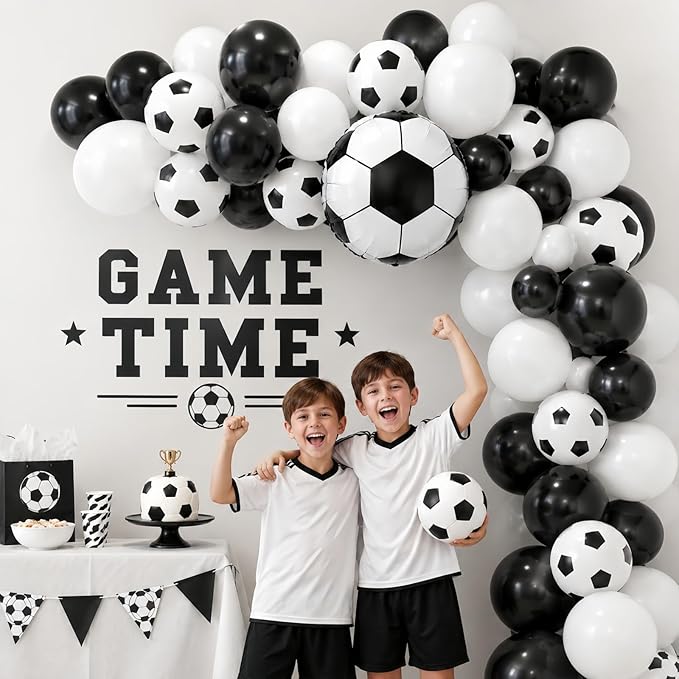 Soccer Balloons, 12 Inch Black White Latex Balloons with 22 Inch Soccer Ball 4D Foil Balloon for Boys Kids Sport Theme Birthday Decorations Football Lover Men Party Baby Shower Decor Supplies