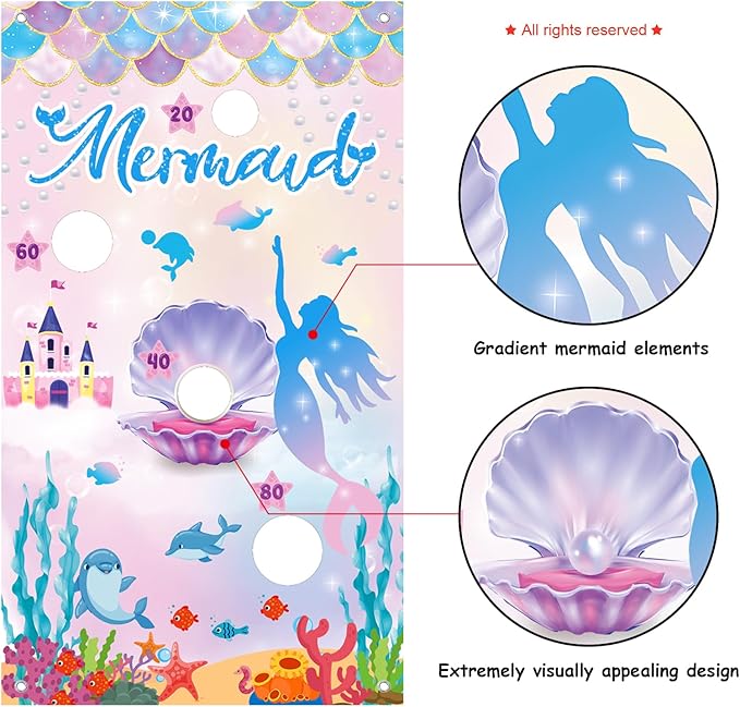 iPartycool Mermaid Toss Game, Mermaid Birthday Party Games, Mermaid Bean Bag Toss Games, Mermaid Party Supplies, Mermaid Backdrop Mermaid Party Games for Kids Adults Outside Activities Outdoor Games
