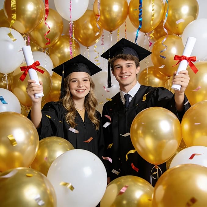 110pcs Metallic Gold Balloons, Metallic Gold Latex Balloons 12 inch, Gold Balloon for Birthday Party Baby Shower Wedding(with 2 Ribbons).