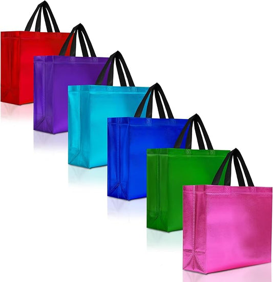 Nush Nush Mix Color Large Gift Bags Bulk– Set of 30 Reusable Gift Bags With Handles with 6 Glossy Vibrant Colors - Perfect Large Goodie Bag for Small Business, Birthday, Christmas, Events – 13x5x11