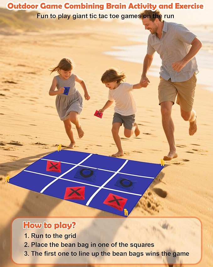 Outdoor Giant Tic Tac Toe Games, 4.5FT x 4.5FT Double-Sided, 26" Dart Board with Sticky Balls, Soft Plastic Cones Ring Toss Game Set for Kids Adults Family Outside Carnival Lawn Yard Party Games