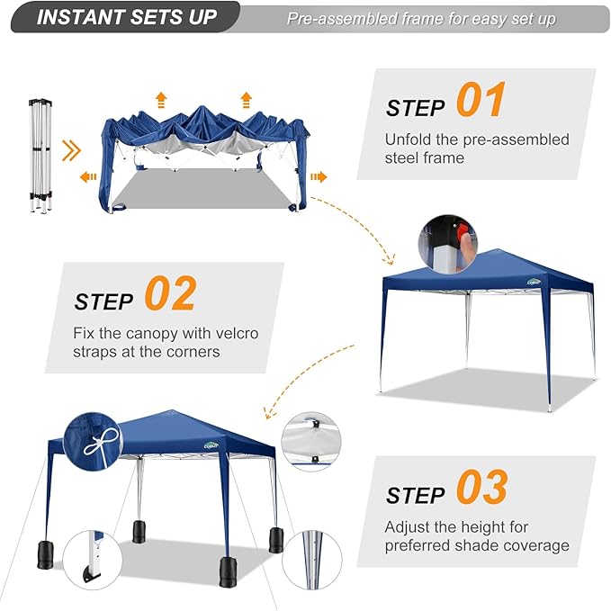 COBIZI 10x10 Pop Up Canopy Tent Without Sidewall, UPF 50+ Waterproof Outdoor Canopy, Instant Tent Portable Canopies Gazebo for Commercial Sun Shade Party Backyard with 4 Sandbags(Navy Blue)