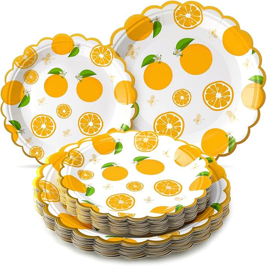 Havawish 60 Pcs Little Cutie Baby Shower Plates Fruit Orange Paper Plates Little Cutie Theme Party Decorations Disposable Dinner Plate for Summer Outdoor Picnics Birthday Baby Shower