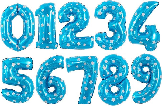 TONIFUL Balloons 16 Inch Blue polka dot 0-9 Number Mylar Foil Balloons Custom digitalal Balloons for 2026 New Year Eve Birthday Party Engagement Graduations Anniversary Baby Shower