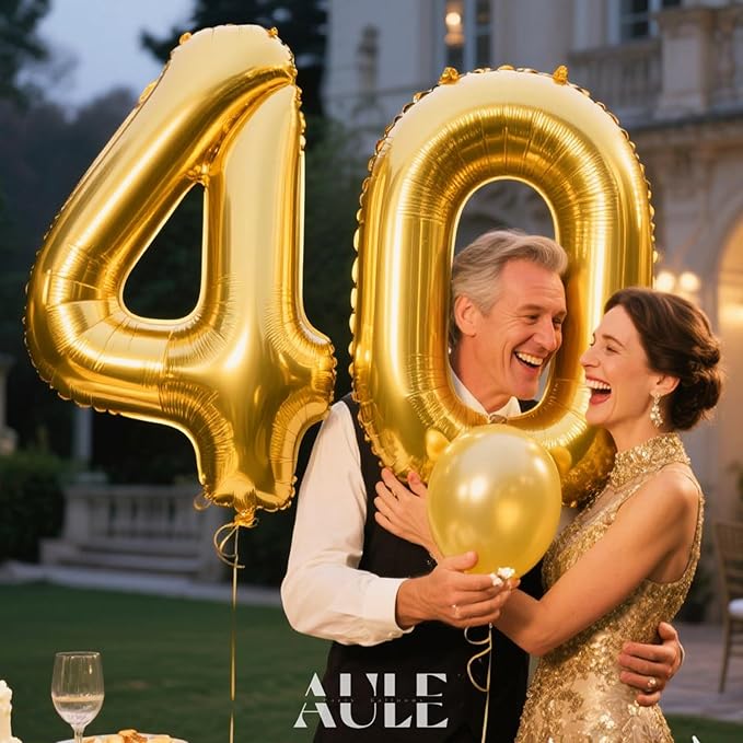 AULE 40 Inch Jumbo Gold Foil Mylar Number Balloons for Men Women 40th Birthday Party Decorations 40 Years Old Anniversary Party Supplies