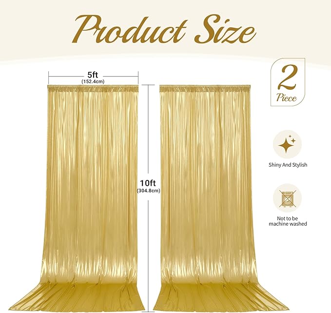 20x10ft Gold Backdrop Curtains Glitter Sequin Photo Backdrop Curtain Fabric Gold Shimmer Drapes Backdrop Bridal Baby Shower Wedding Birthday Party Photography Backdrops Photoshoot 5x10FT, 4 Panels