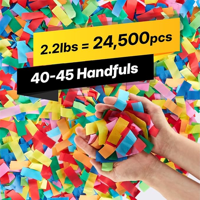 Multicolor Bulk Confetti Paper 2.2lbs / 1kg – Biodegradable Tissue Paper Confetti, Non-Staining, Fire-Resistant | Parties, Weddings, Events, Confetti Launcher Machine Refill