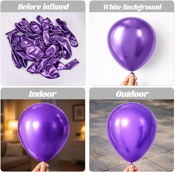 Voircoloria 90pack Metallic Purple Balloons Different Size 18/12/10/5 Inch Metallic Purple Balloon Garland Arch Kit for Graduation, Wedding, Birthday, Anniversary, New Year Party Decorations