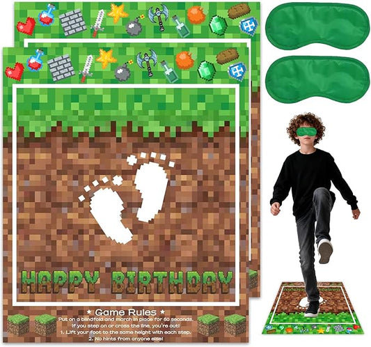 Pixel Birthday Party Games, Blindfold 60-Second Challenge Party Game for Kids Adults, Video Game Indoor Outdoor Group Activity, Minecraft Part Decorations, Funny Game for Birthday, Retirement