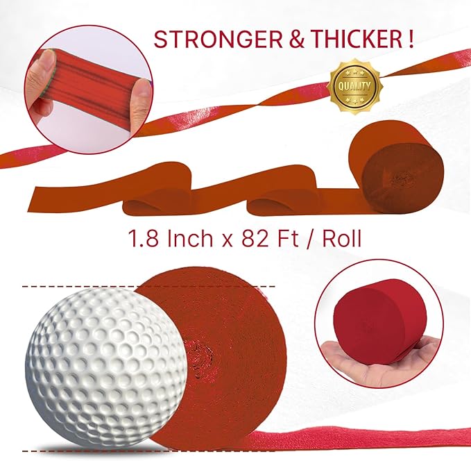 PartyWoo Gold and Burgundy Crepe Paper Streamers 6pcs 492ft Pack of Gold and Maroon Crepe Paper Streamers for Graduation Wedding Birthday Bachelorette Citizenship Strawberry Theme Party Decorations