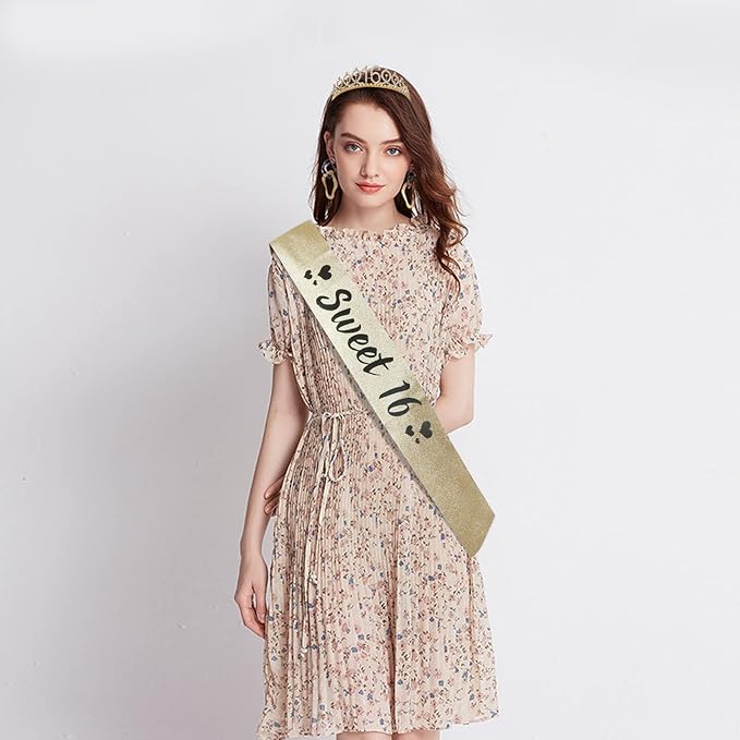 45th Birthday Sash and Tiara for Women, 45 & Fabulous Sash and Crown, 45th Birthday Decorations Gifts for Woman Queen Party Favors Supplies, Gold
