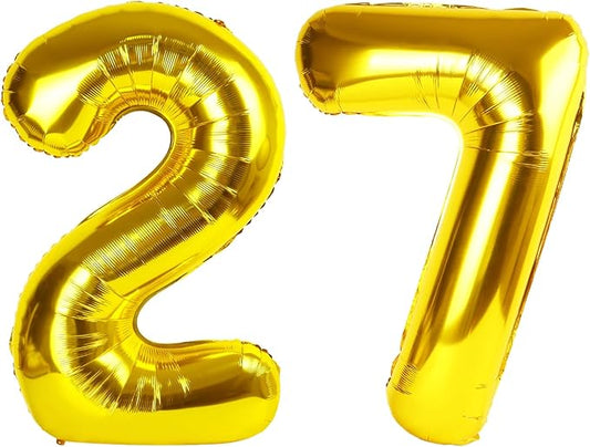 Gold Balloon 27 Number, Large Happy 27 Birthday Decoration for Men & Women 2 7 27 72, Foil Number Balloons for Wedding Graduation Celebration Anniversary Supplies