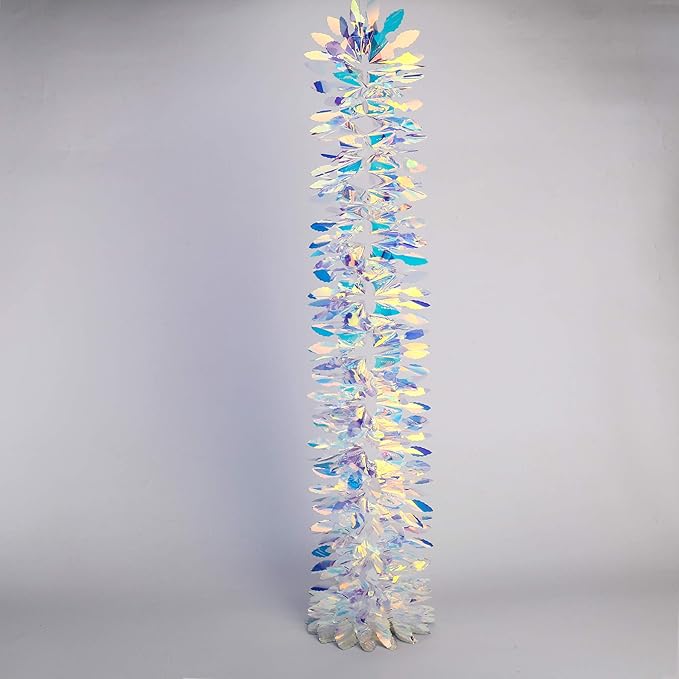 Iridescent Hanging Decorations Garland, 6ft Long Roll Shiny Foil Metallic Banner for Christmas, Bridal Shower, Wedding, Birthday, Frozen Theme Party, Fairy Princess Rainbow Show Decoration