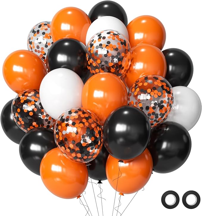 Halloween Balloons Black Orange Balloons Set, 50Pcs 12inch Black White Orange Confetti Latex Balloon Halloween Balloon for Celebration Party Bar Anniversary Graduation Decoration