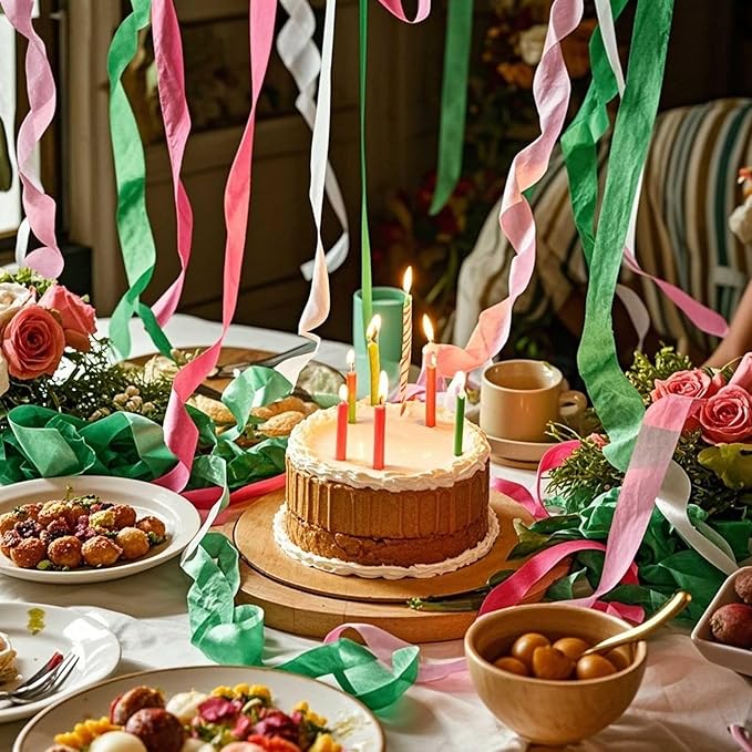 Green Pink and Hot Pink Crepe Paper 6 Pcs Streamers for Party Decorations, Birthday Wedding DIY Crafts, Gift Wrapping Supplies