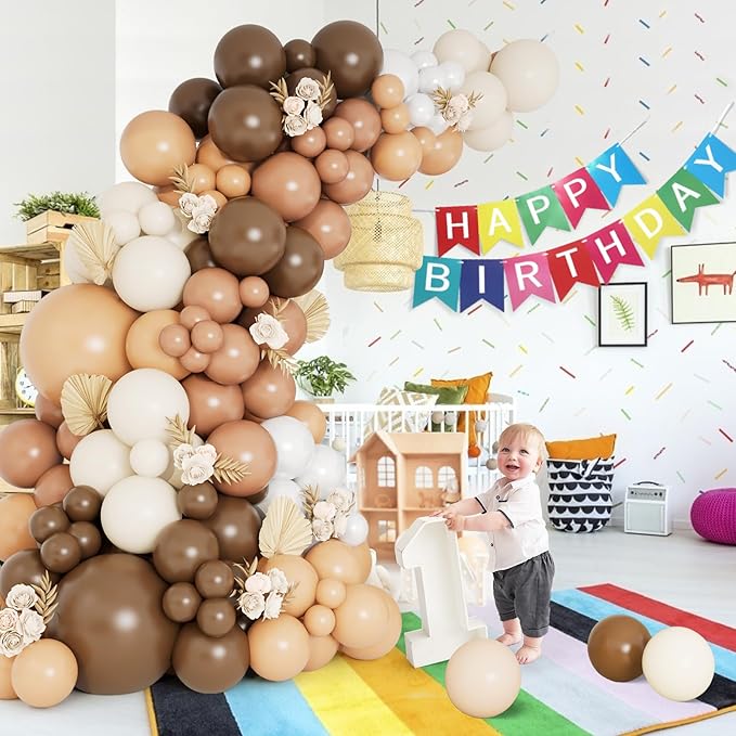 DBKL Brown Balloon Garland Arch Kit with Different Size Nude Coffee Brown Ivory White Boho Tan Neutral Balloons for Woodland Teddy Bear Baby Shower Jungle Safari Birthday Party Decorations