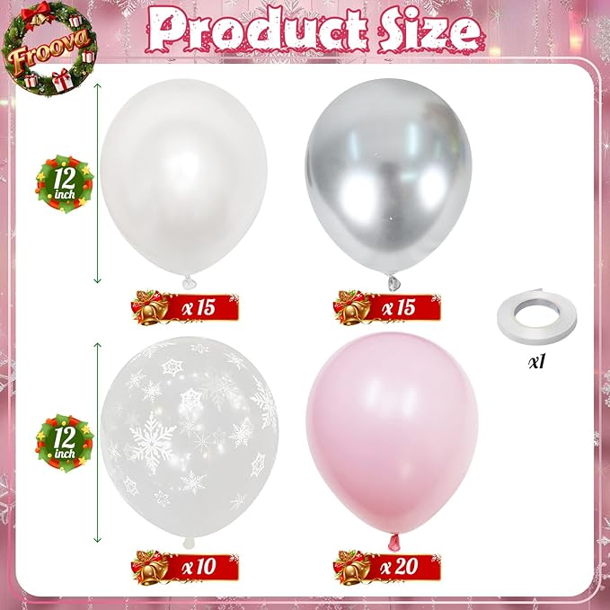 Pink and Silver Balloons, 60Pcs Winter Onederland Party Decorations, Pastel Light Pink Pearl White Metallic Silver Latex Balloon with Snowflake Balloon for Winter Wonderland Baby Shower Birthday Decor