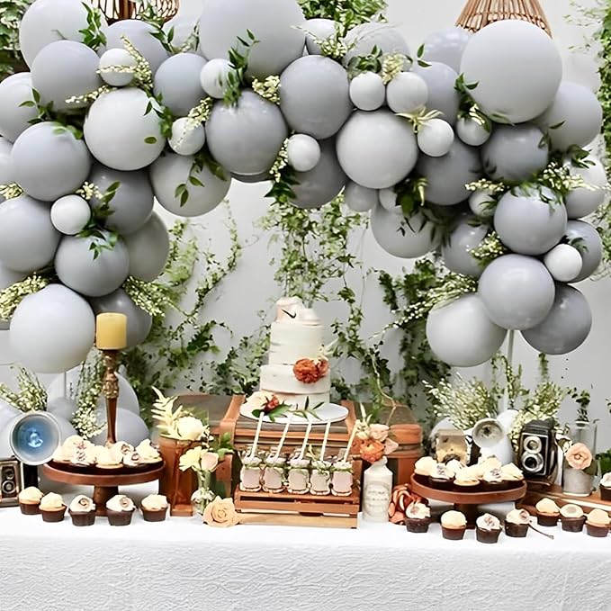 Voircoloria 90pack Gray Balloons Different Size 18/12/10/5 Inch Pastel Grey Balloon Garland Arch Kit for Graduation, Wedding, Birthday, Gender Reveal, Baby Shower, Bridal Shower Decorations