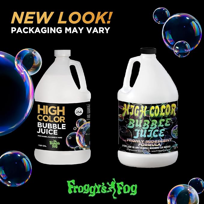 Froggy's Fog High Color Bubble Juice, Strong, Long-Lasting Bubble Solution Creates Iridescent Bubbles for Bubble Machines and Bubblers, 4 Gallon Case