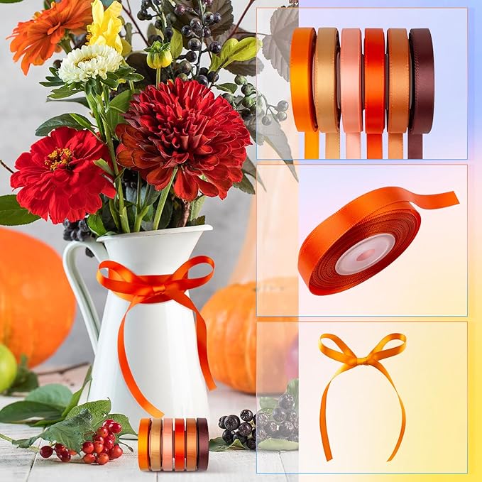 Burnt Orange Ribbon 3/8 Inch Wide Terracotta Ribbon Orange Satin Ribbon Assorted Solid Color Double Faced Satin Ribbon for Fall Wedding Flower Bouquet Wrapping Gift Wrapping Hair Bows Crafts