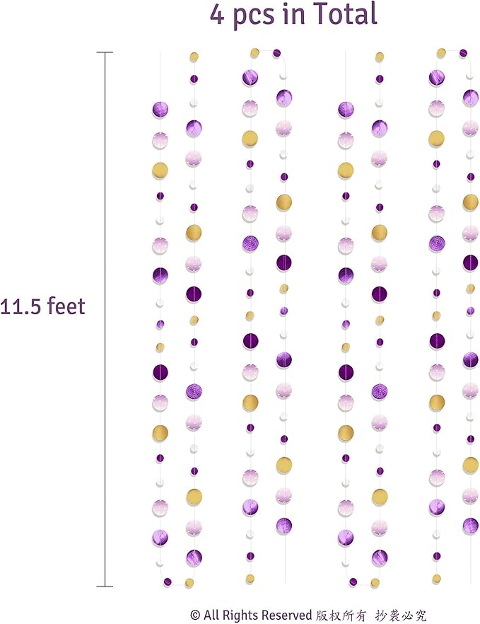 Cheerland Purple and Gold Party Decorations Rapunzel Birthday Decorations Lavender Fantasy Theme Circle Golden Garland Streamers Banner Pruple Backdrop Bday Hanging Party Decor Baby Shower Supplies