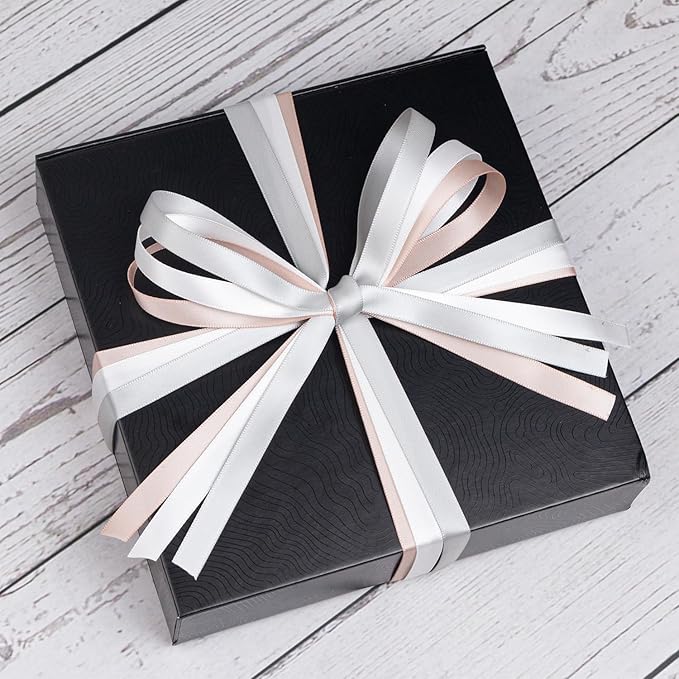 Black and White Satin Ribbon 3/8 Inch Wide Gray Brown Silver Vanilla Ribbon Assorted Solid Color Double Faced Satin Ribbon for Wedding Flower Bouquet Wrapping Gift Wrapping Hair Bows Crafts
