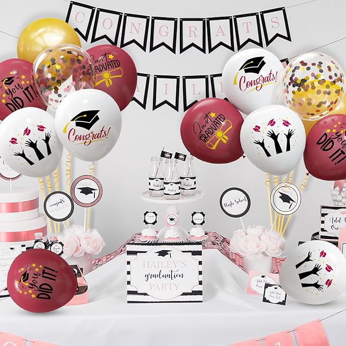 OuMuaMua 2026 Graduation Party Decorations, 68pcs Graduation Balloons Maroon Grad Decor for College High School Class of 2026 Congrats Grad Party Decor