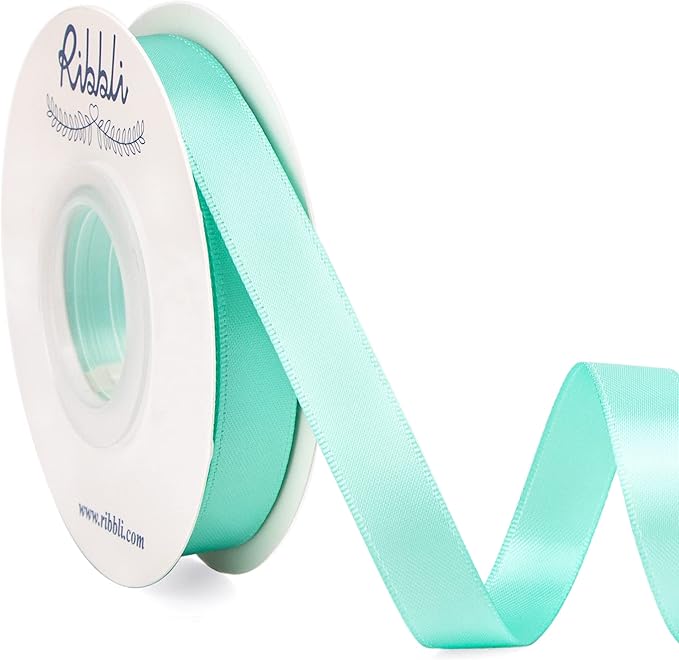 Ribbli Aqua Blue Double Faced Satin Ribbon,1/2” x Continuous 25 Yards,Use for Bows Bouquet,Gift Wrapping,Wedding Decorating