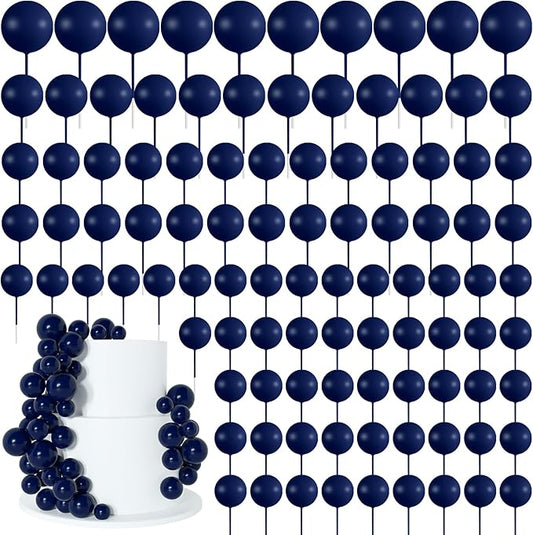 138 Pcs Blue Balls Cake Topper Decorations Balloon Cupcake Toppers Foam Multisize Cake Topper Balls for Birthday Party Wedding Anniversary