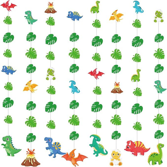 Daifunli 8 Pcs Dinosaur Party Decorations Dinosaur Garlands Watercolor Dino Hanging Banner Palm Leaves String Decor for Boy Jungle Dino Theme Birthday Baby Shower Party Supplies Home Wall Backdrop