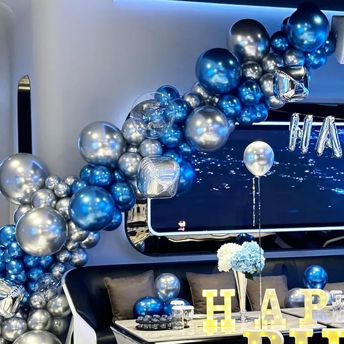 Voircoloria 105pcs Metallic Blue Balloons 12inch Party Latex Balloons for Boys Girls Birthday Baby Shower Gender Reveal Wedding Sunflower Party Decorations