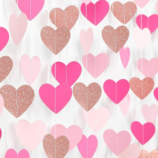 Light-Pink Rose-Gold Valentines Party-Decorations Heart-Garland - 52ft Red Galentines Streamers Banner,Women Romantic Special Night Wedding Bachelorette Bridal Shower Birthday Backdrop Decor Burgleda