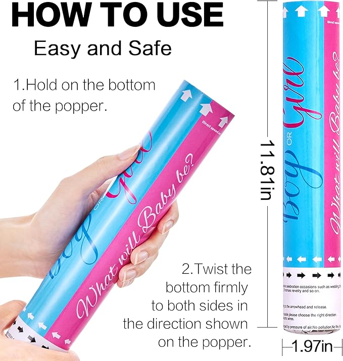 Biodegradable Pink Gender Reveal Confetti Poppers 4Pack