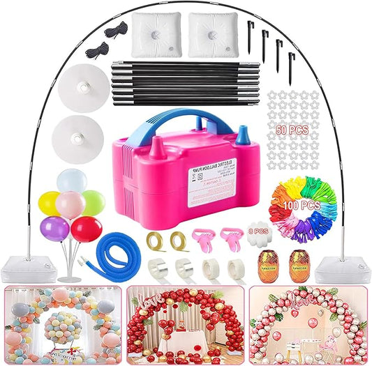 Balloon Arch Kit and Balloon Pump, 9Ft Tall & 10Ft Wide Adjustable Balloon Arch Stand with Water Base, Electric Pump, Balloons and Accessories for Wedding Birthday Party Decoration