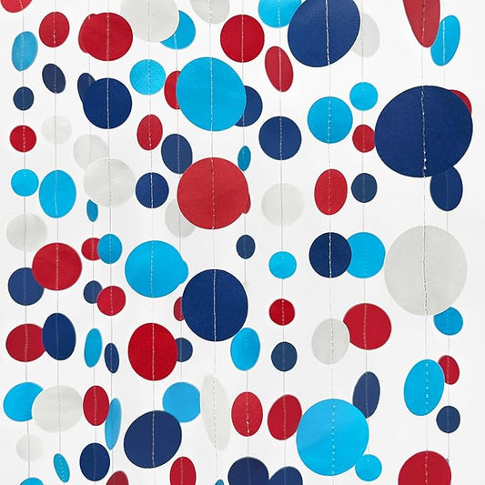 Nautical Party Decorations Circle Dot Garland Navy Blue Red White Hanging Paper Polka Dot Streamer for Nautical Pirate Ahoy Achor Baby Shower Birthday Wedding Bridal Shower Bachelorette Party Supplies