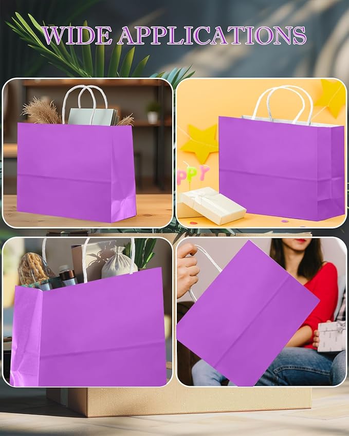 qiqee 24PCS Large Gift Bag with Handles Bulk 13"x4.5"x10" Gift Bags Violet Bags Multiple Uses (32x11x25cm,Wide Large)