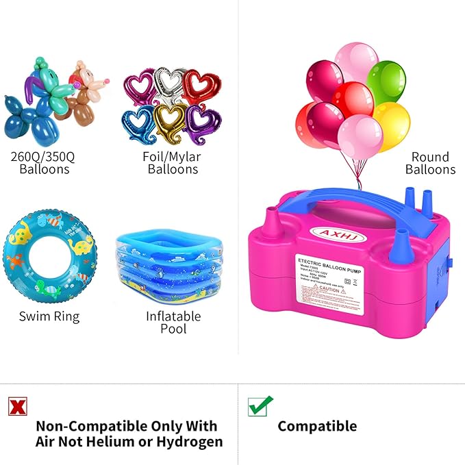 AXHJ Electric Balloon Pump, Portable Electric Air Balloon Pump Dual Nozzle Air Blower Pump, Balloon Inflator for Party Decorations