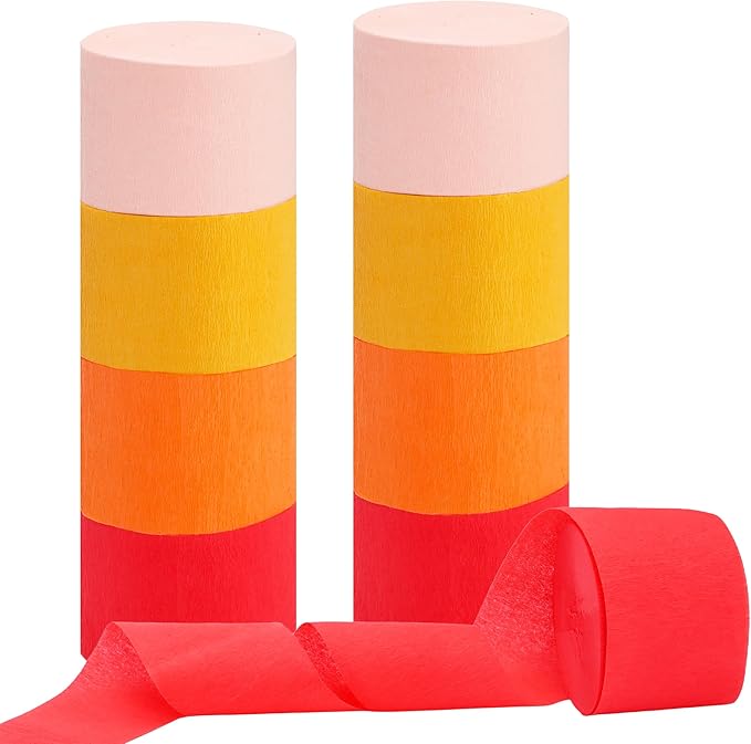 8 Rolls Crepe Paper Streamers Party Decorations, 1.77 Inch x 656 Feet Crepe Streamers, Orange Streamers Birthday Party Decorations