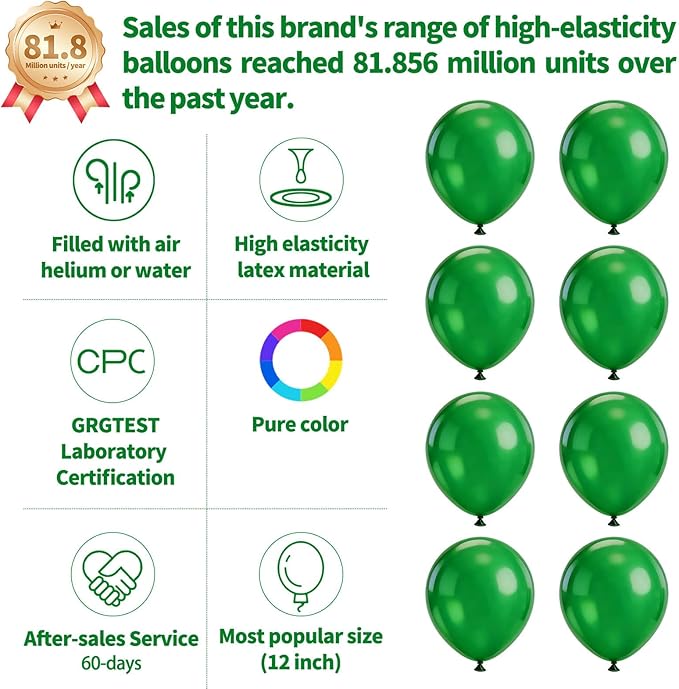 110Pcs Dark Green Balloons Latex Party Balloons 12 inch Round Helium Balloons for Dark Green Themed Christmas Green Balloon (with 2 Ribbons).