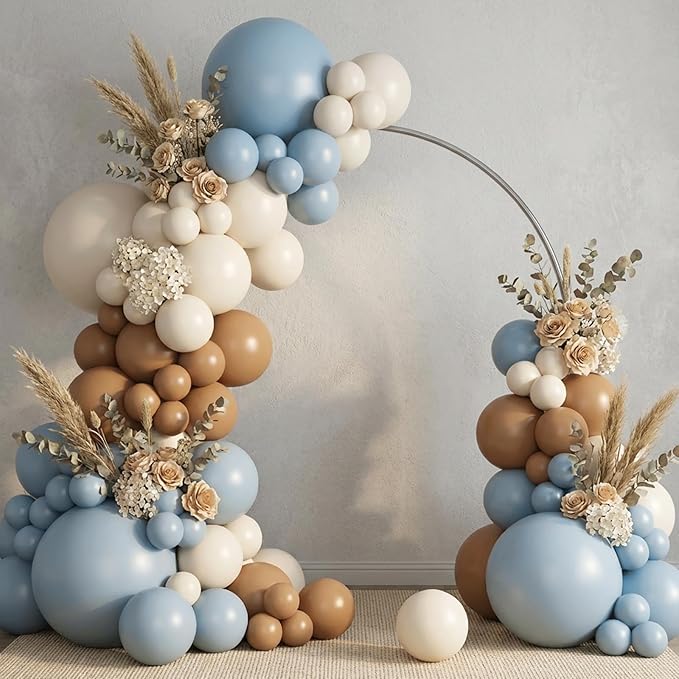RUBFAC 135pcs Dusty Blue Balloons, Haze Blue Latex Balloon Different Sizes 18 12 10 5 Inch for Garland Arch Birthday Wedding Engagements Anniversary Baby Shower Party Supplies