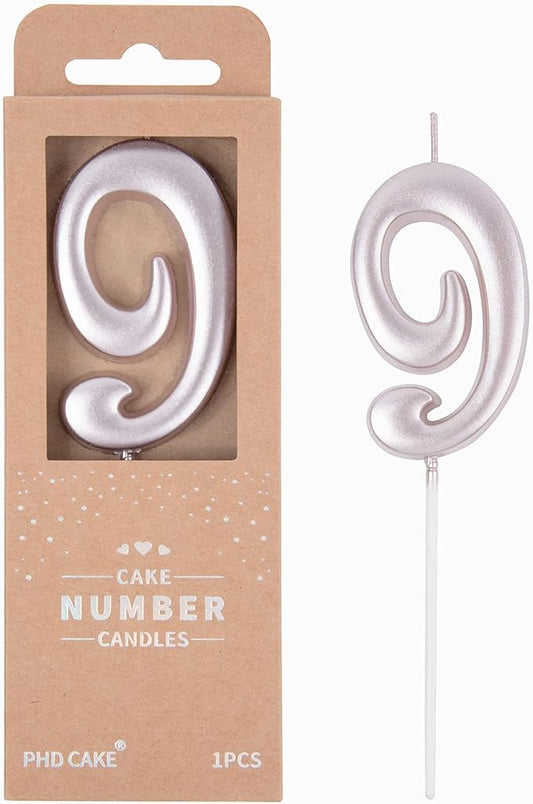 PHD CAKE 2.76 Inch Elegant Rose Gold 9 Number Birthday Candles, Rose Gold Number Candles, Cake Number Candles, Party Celebration