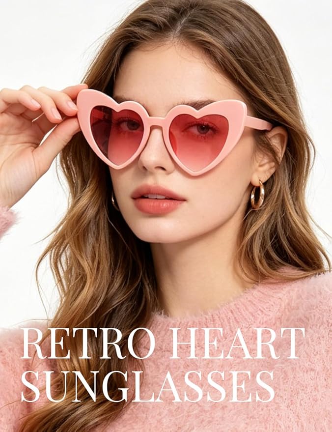 8 Pack Heart Sunglasses Vintage Cat Eye Heart Glasses Retro Bachelorette Bride Sunglasses Bulk for Women