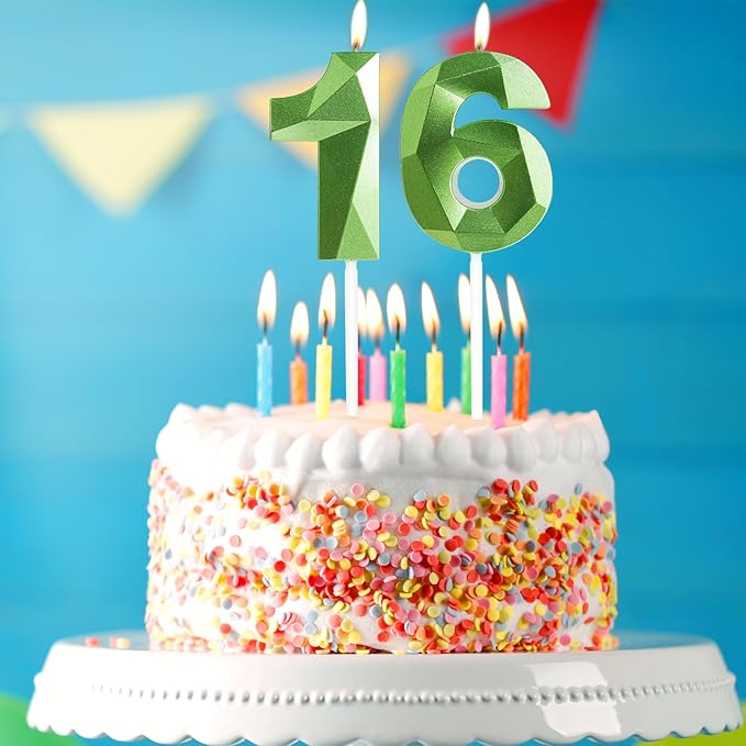 Yiran Number 14 Candles,14th Birthday Candles,Green Happy Birthday Candle for Cake,3D Design Cake Topper Decorations for Girl Women Pet Birthday Party Wedding Anniversary Celebration Supplies