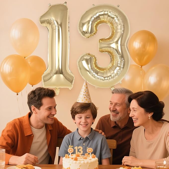 Champagne Large Number 13 Balloon, 40 Inch Light Gold Foil Helium Number Balloons, Giant Mylar Number 13 Balloons for 13 Years Old Birthday Party Anniversary Decorations (Champagne Gold 13)