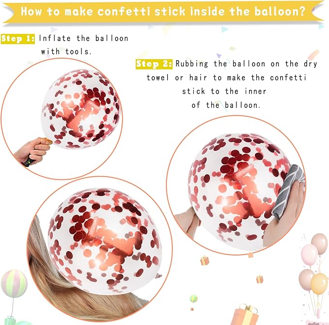 Paready Rose Gold and White Latex Balloons, 60 Pcs 12 Inch Metallic Gold Confetti Balloons with Ribbons for Birthday Party Baby Shower Anniversary Wedding Bridal Shower Graduation Decoration
