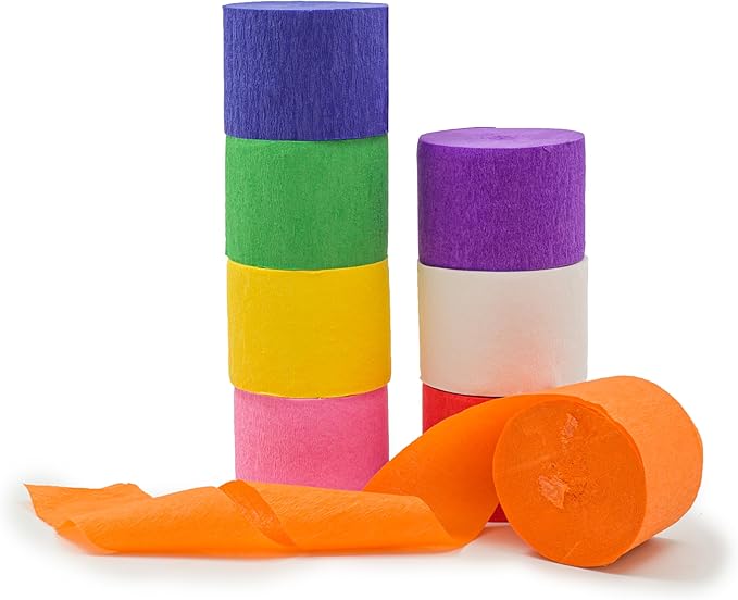 Crepe Paper Streamers 8 Rolls 656ft, Pack of Rainbow Theme Party Streamers for Party Decorations, Birthday Decorations, Wedding Decorations (1.8 Inch x 82 Ft/Roll)