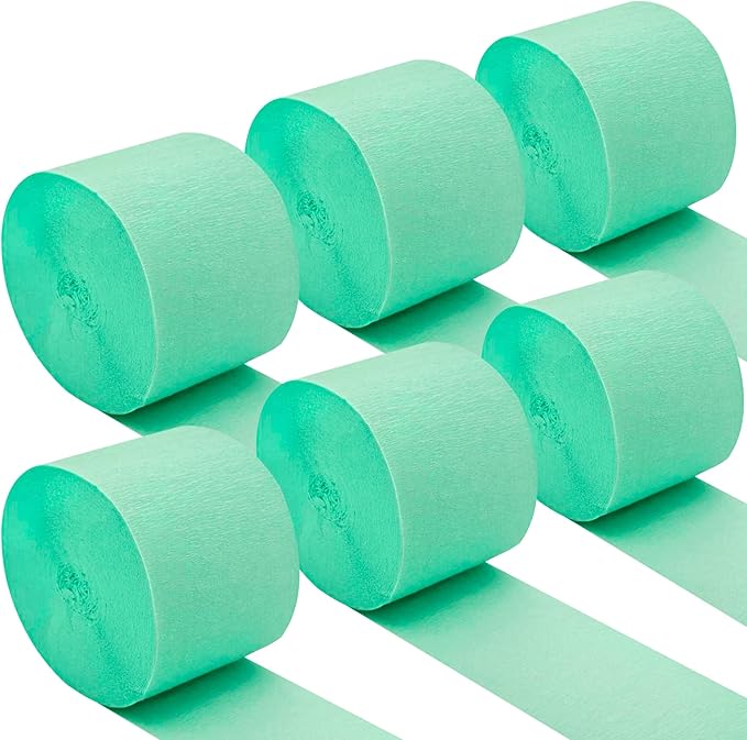 Oun Nana Aqua Mint Crepe Paper Streamers Party Decorations, 6 Rolls 738 Ft Party Streamers for Birthday, Baby Shower, Wedding, Graduation, Backdrops, Ceilings and DIY Crafts