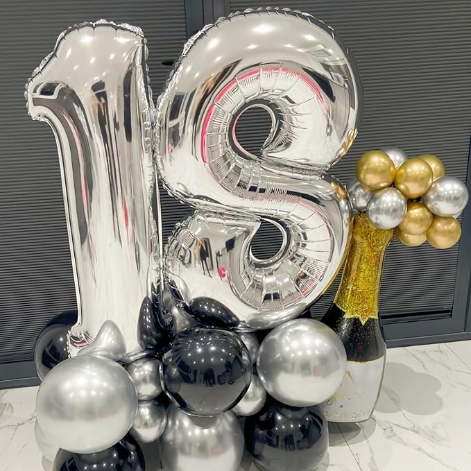 Silver 80th Birthday Balloons for Men, 40 Inch Mylar Self Inflating 80 Balloon Numbers, Large Foil 8 and 0 Helium Number Balloons for Women Birthday Party Decorations 80 Anniversary Decor Supplies