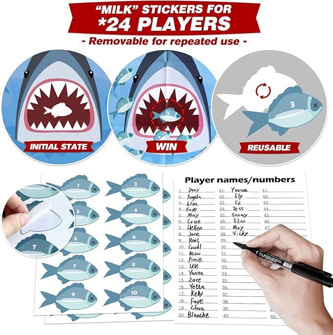 PARTYLOUD Shark Party Games, Pin The Fish on The Shark, Shark Party Games Party Birthday Party Fun Games Supplies Decorations Decor for Kids Families Adult Groups