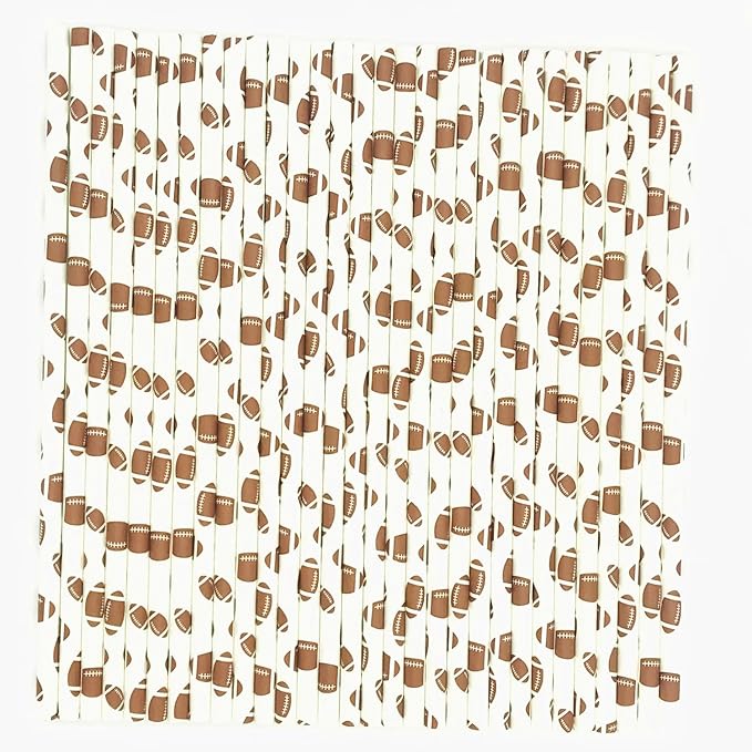 100 pcs Sports Party Paper Straws, White Brown Rugby Football Bar Soda Juice Drinking Straws, Craft Disposable Beverage Game Day Decor Biodegradable Cake Pop Sticks (White With Football)
